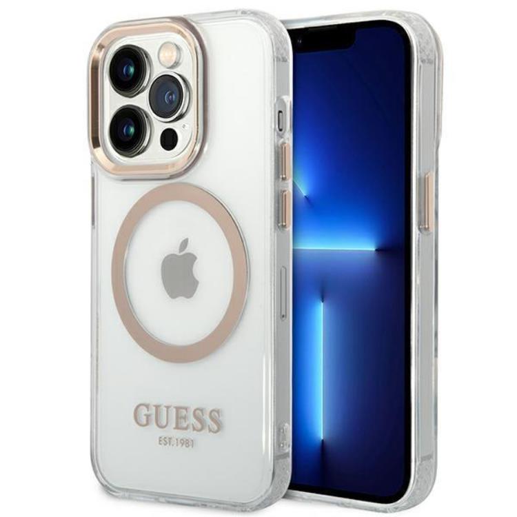 Guess GUESS iPhone 14 Pro Skal Magsafe Metal Outline - Guld
