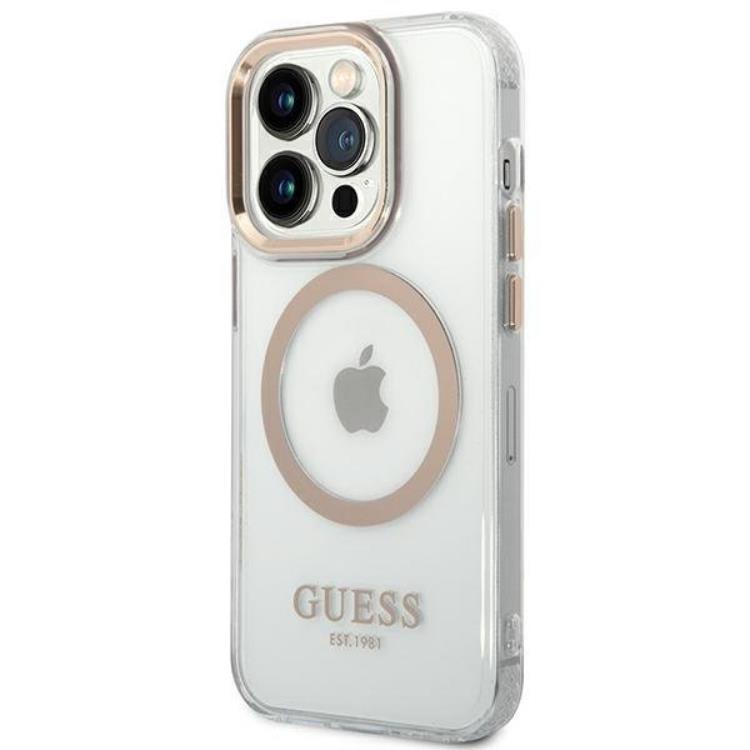 Guess GUESS iPhone 14 Pro Skal Magsafe Metal Outline - Guld