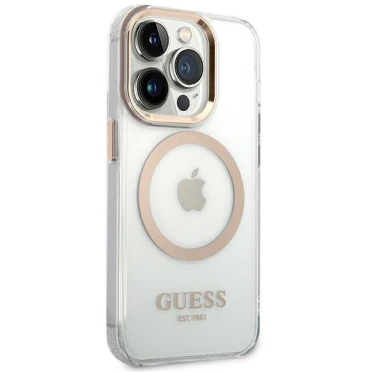 Guess GUESS iPhone 14 Pro Skal Magsafe Metal Outline - Guld