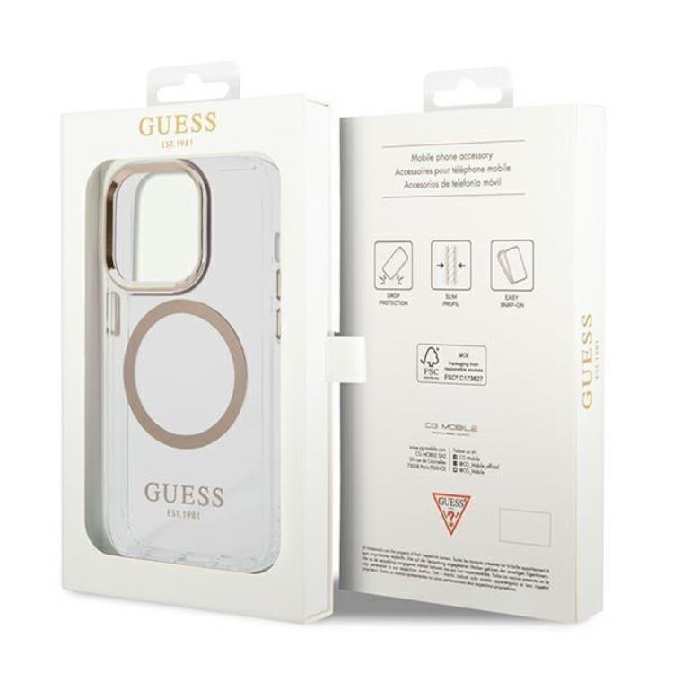 Guess GUESS iPhone 14 Pro Skal Magsafe Metal Outline - Guld