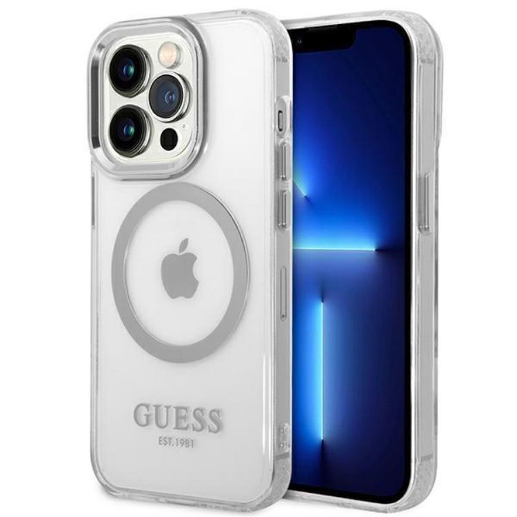 Guess GUESS iPhone 14 Pro Skal Magsafe Metal Outline - Silver