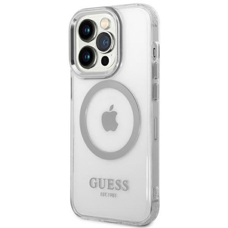 Guess GUESS iPhone 14 Pro Skal Magsafe Metal Outline - Silver
