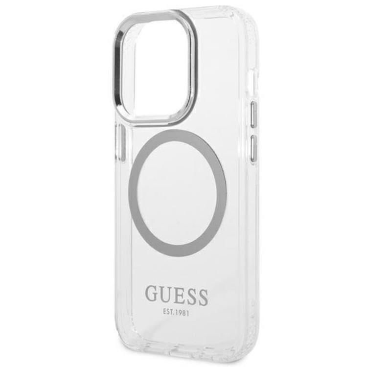 Guess GUESS iPhone 14 Pro Skal Magsafe Metal Outline - Silver