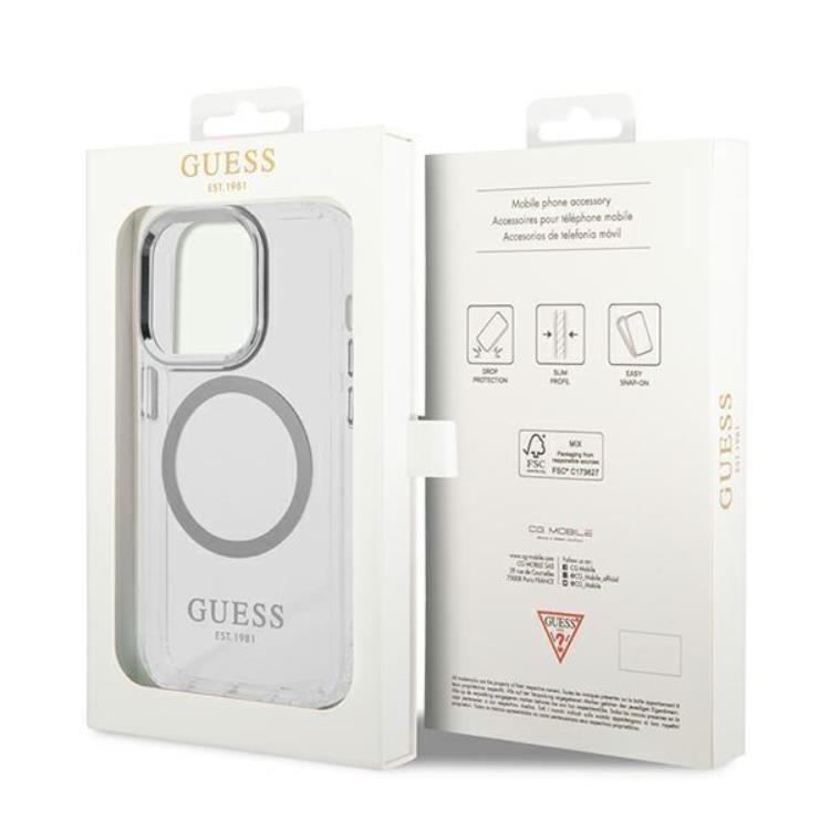 Guess GUESS iPhone 14 Pro Skal Magsafe Metal Outline - Silver