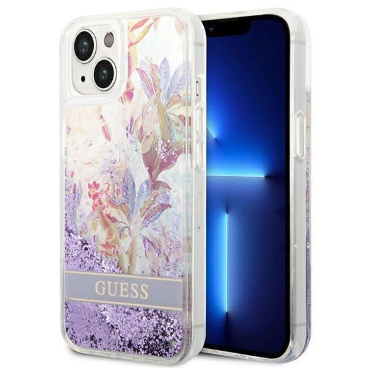 Guess GUESS iPhone 14 Plus Skal Flower Liquid Glitter - Lila
