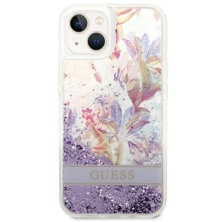 Guess GUESS iPhone 14 Plus Skal Flower Liquid Glitter - Lila
