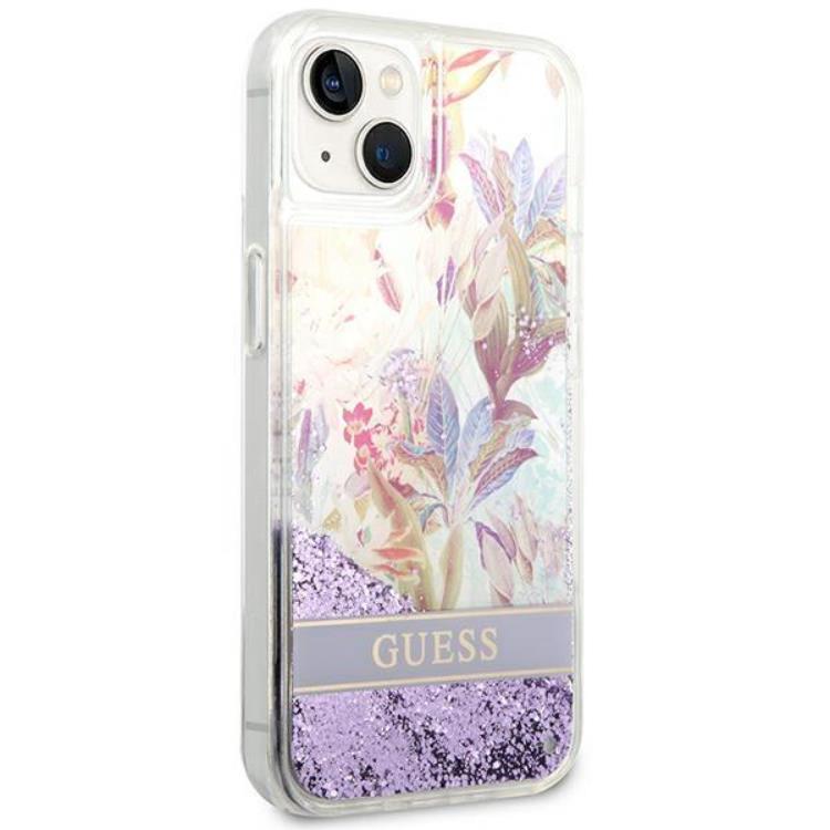 Guess GUESS iPhone 14 Plus Skal Flower Liquid Glitter - Lila