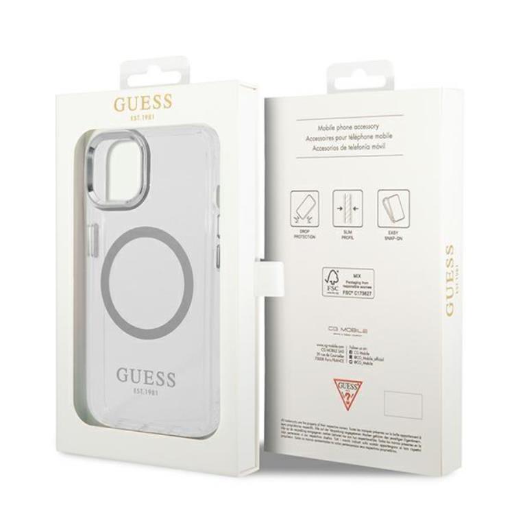 Guess GUESS iPhone 14 Skal Magsafe Metal Outline - Silver