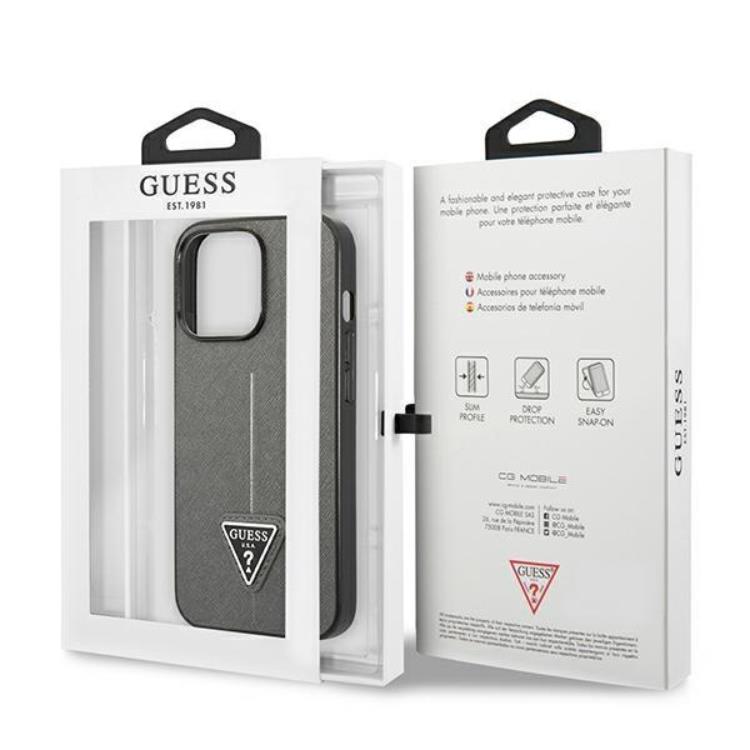 Guess GUESS iPhone 14 Pro Skal Saffiano Triangle Logo - Silver