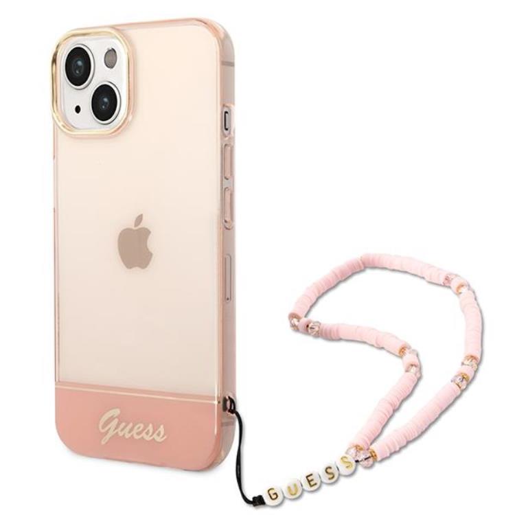 Guess GUESS iPhone 14 Plus Skal Translucent Pearl Strap - Rosa