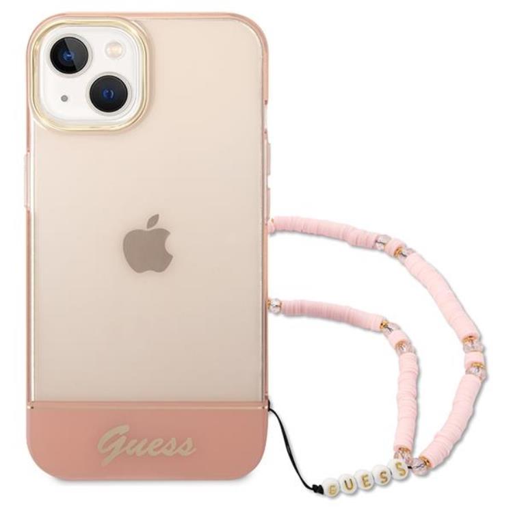 Guess GUESS iPhone 14 Plus Skal Translucent Pearl Strap - Rosa