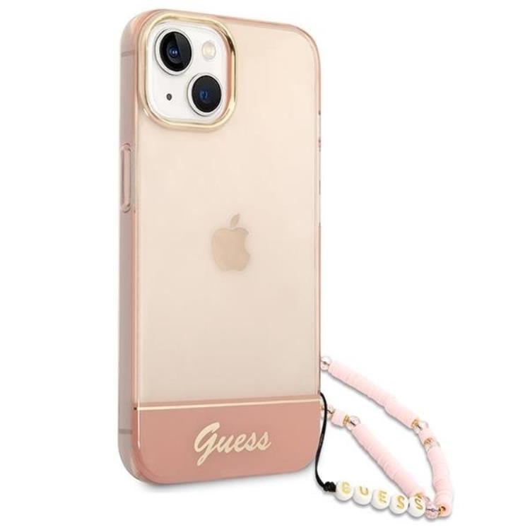 Guess GUESS iPhone 14 Plus Skal Translucent Pearl Strap - Rosa