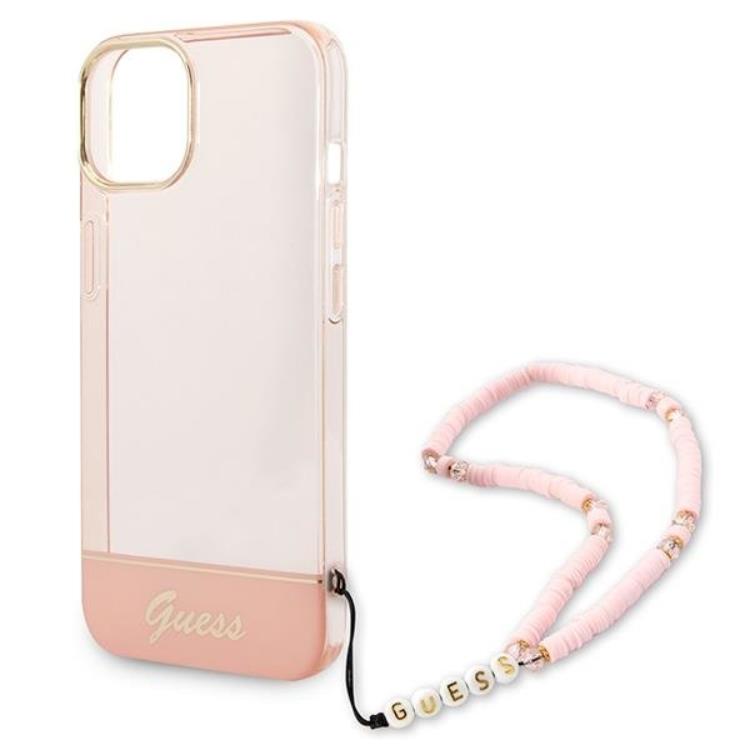 Guess GUESS iPhone 14 Plus Skal Translucent Pearl Strap - Rosa