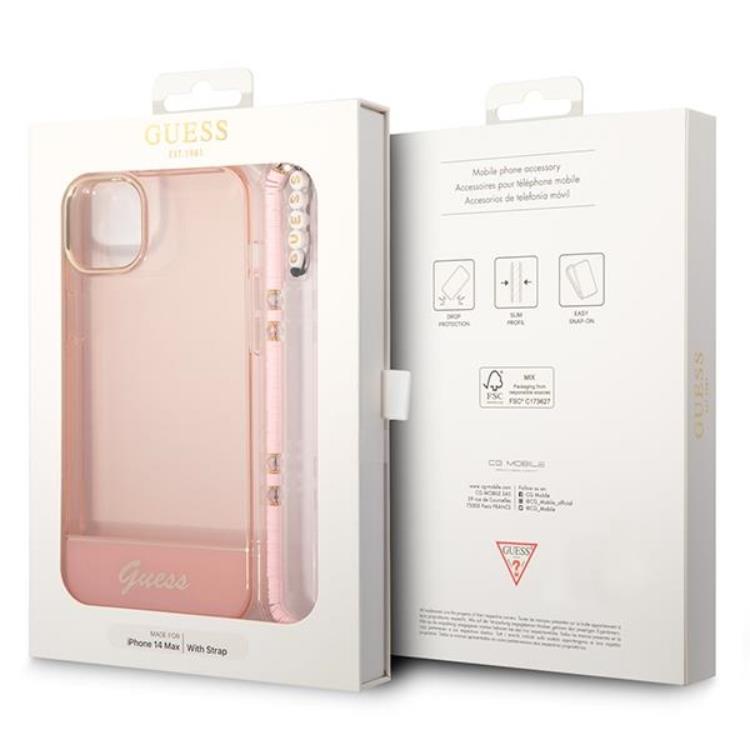 Guess GUESS iPhone 14 Plus Skal Translucent Pearl Strap - Rosa