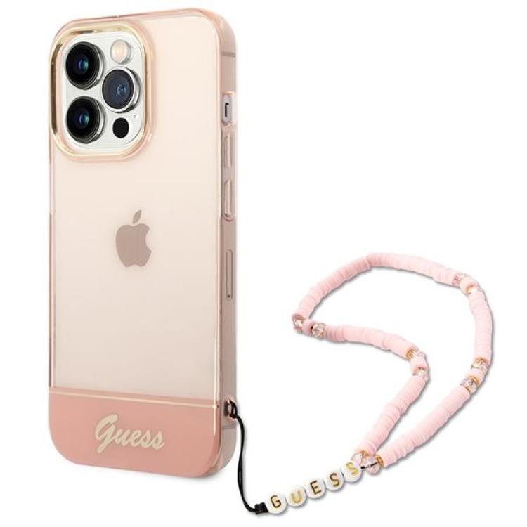 Guess GUESS iPhone 14 Pro Skal Translucent Pearl Strap - Rosa
