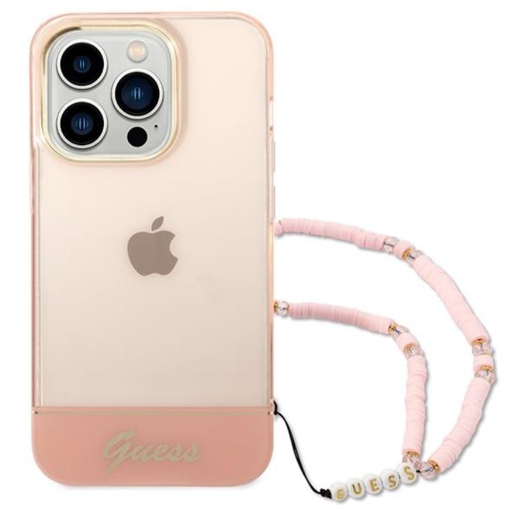 Guess GUESS iPhone 14 Pro Skal Translucent Pearl Strap - Rosa