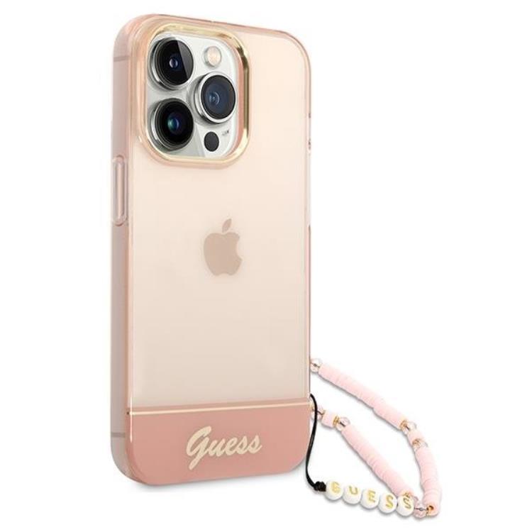 Guess GUESS iPhone 14 Pro Skal Translucent Pearl Strap - Rosa