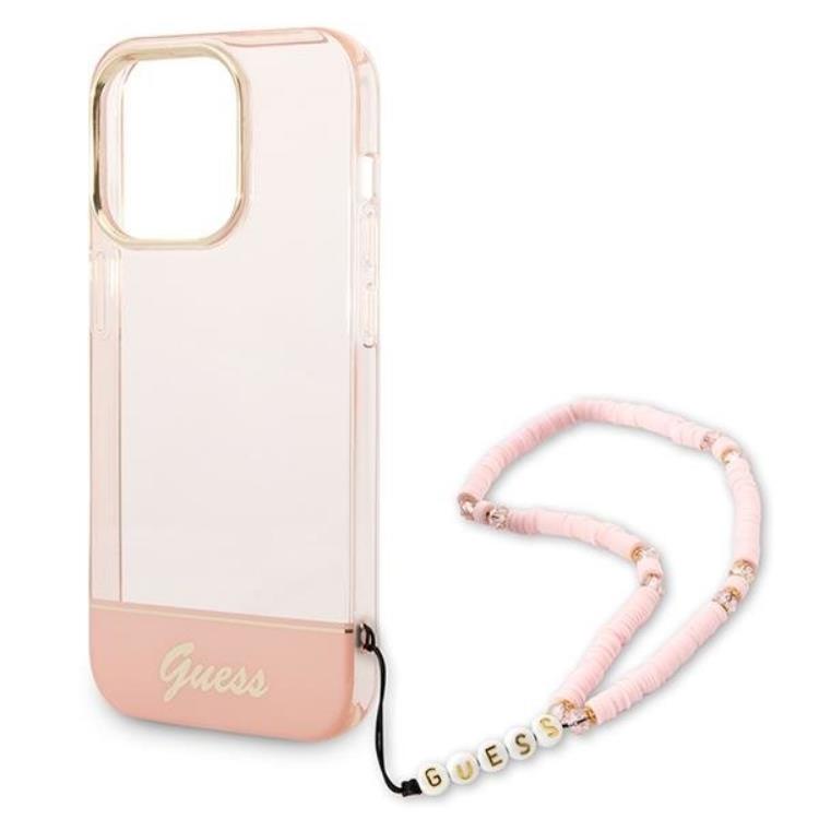 Guess GUESS iPhone 14 Pro Skal Translucent Pearl Strap - Rosa