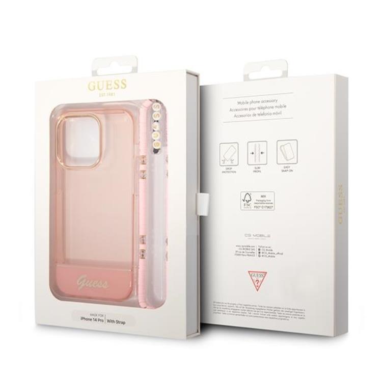 Guess GUESS iPhone 14 Pro Skal Translucent Pearl Strap - Rosa