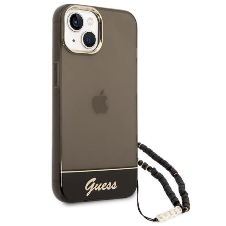 Guess GUESS iPhone 14 Skal Translucent Pearl Strap - Svart