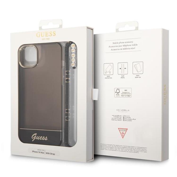 Guess GUESS iPhone 14 Skal Translucent Pearl Strap - Svart