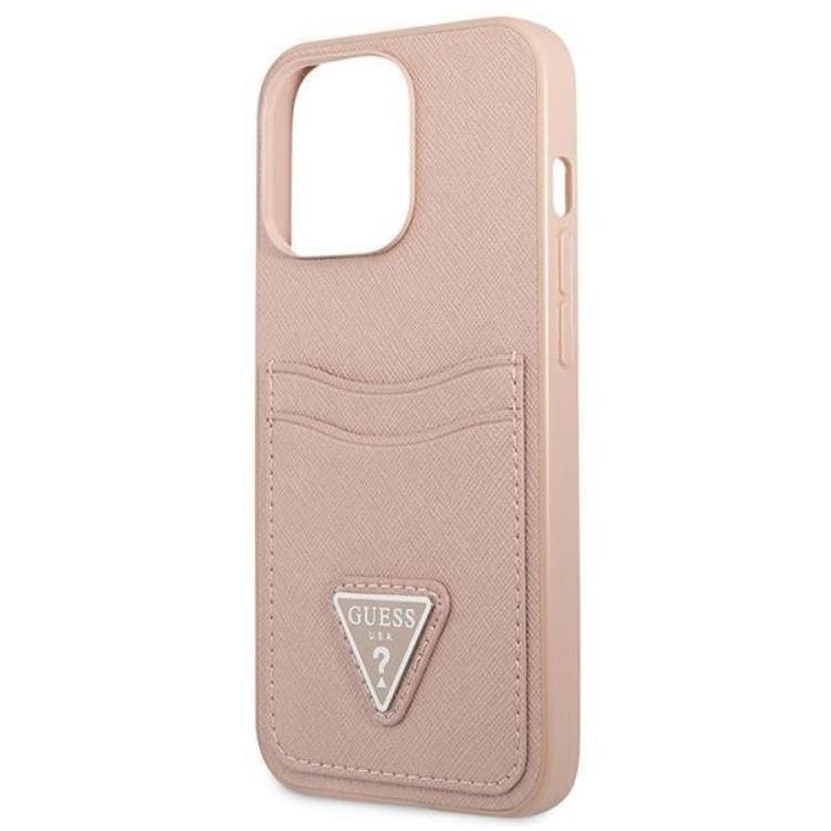 Guess Guess iPhone 13 Pro Max Skal Saffiano Triangle Logo Korthållare - Rosa