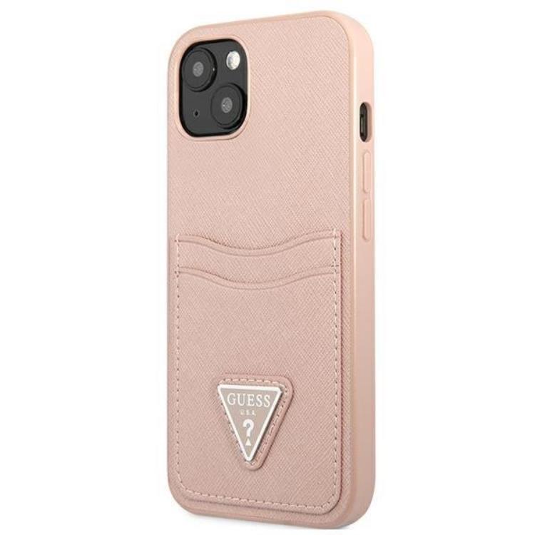 Guess Guess iPhone 13 Skal Saffiano Triangle Logo Korthållare - Rosa