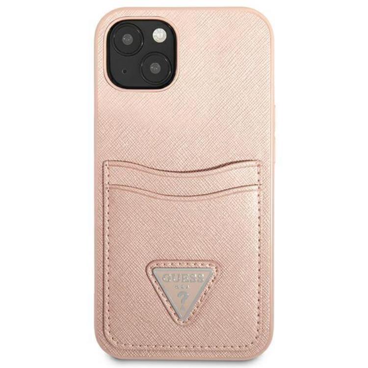 Guess Guess iPhone 13 Skal Saffiano Triangle Logo Korthållare - Rosa