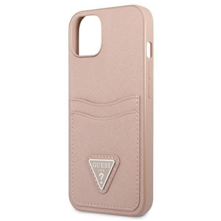 Guess Guess iPhone 13 Skal Saffiano Triangle Logo Korthållare - Rosa