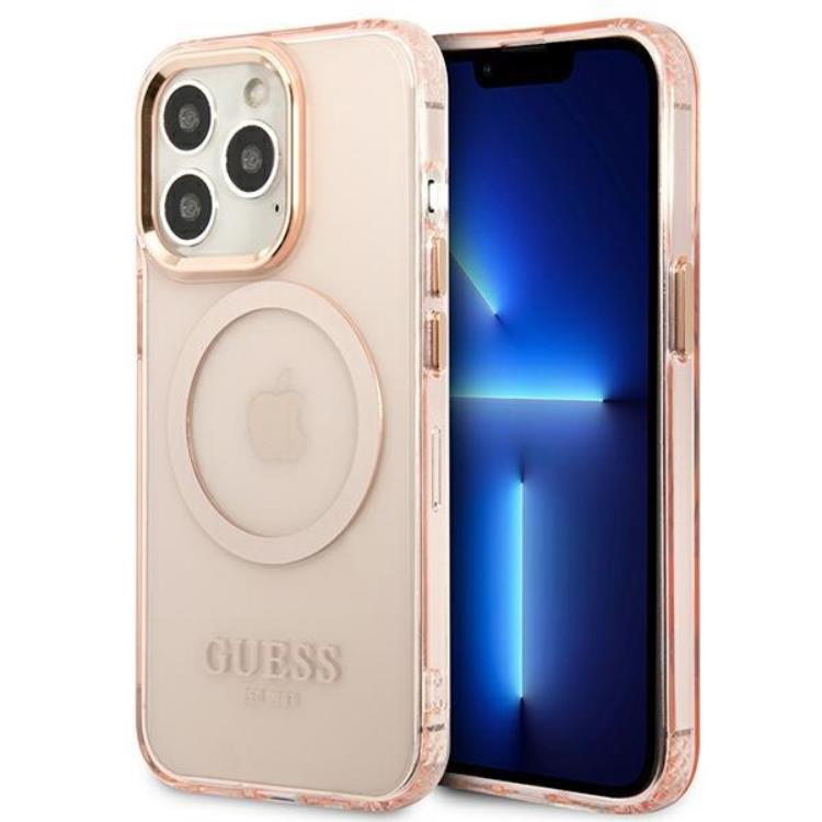 Guess GUESS iPhone 13/13 Pro Skal MagSafe Gold Outline Translucent - Rosa