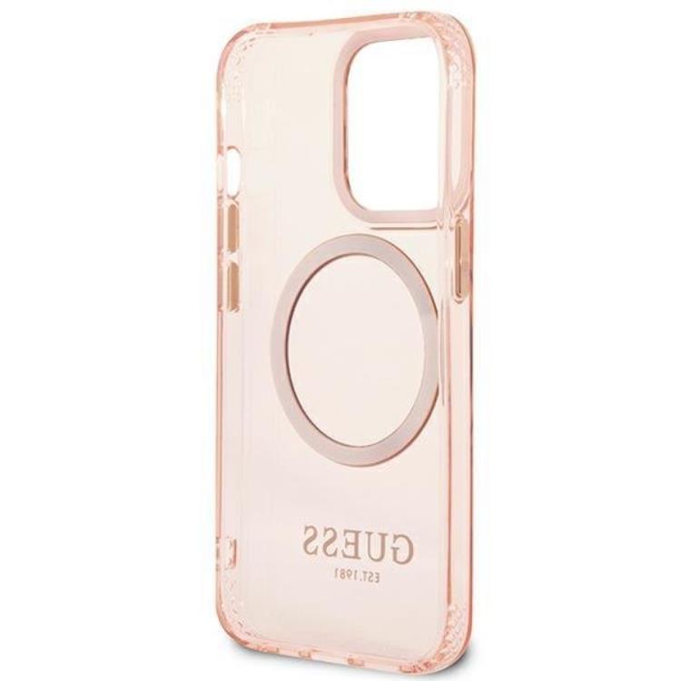 Guess GUESS iPhone 13/13 Pro Skal MagSafe Gold Outline Translucent - Rosa