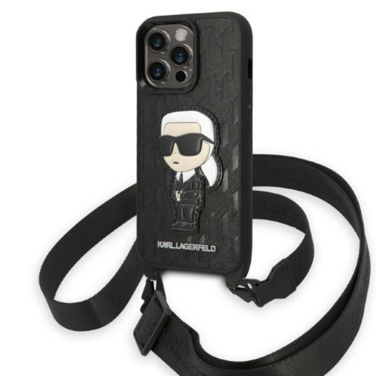 KARL LAGERFELD Karl Lagerfeld iPhone 14 Pro Skal med halsband Ikonik Patch - Svart