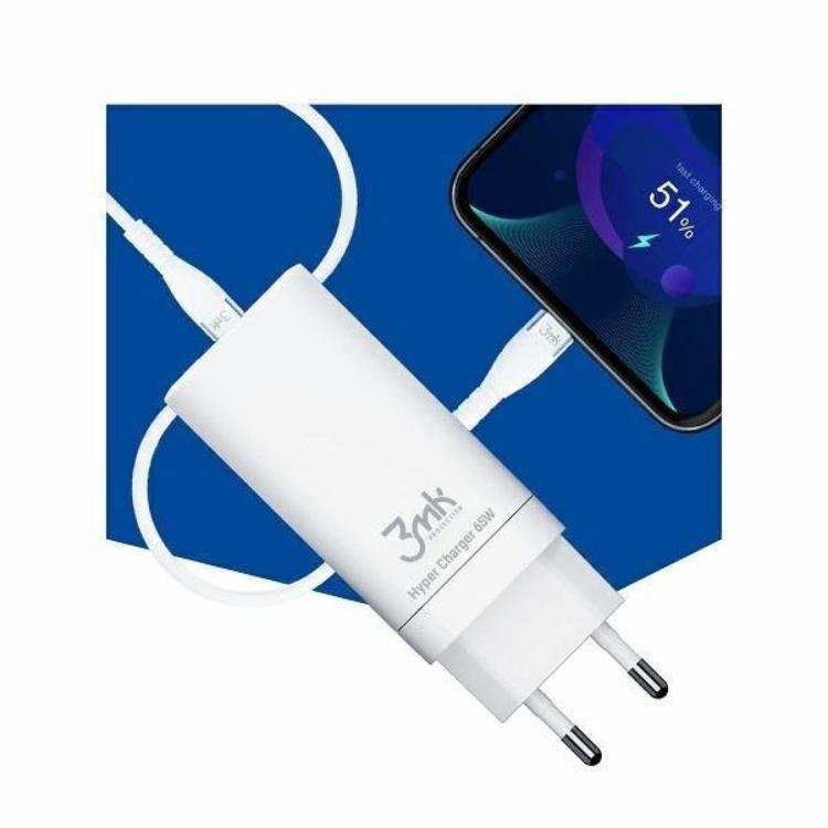 3MK 3MK Väggladdare Adapter USB-C/USB-A 65W Hyper - Vit