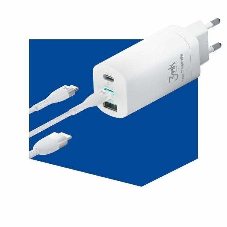 3MK 3MK Väggladdare Adapter USB-C/USB-A 65W Hyper - Vit