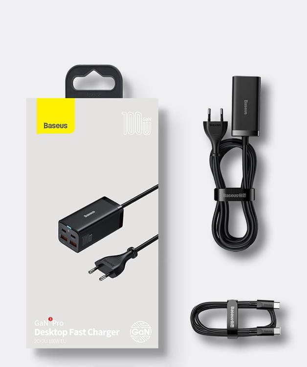 BASEUS Baseus Väggladdare 2x USB-C/2x USB-A GaN3 100W - Svart