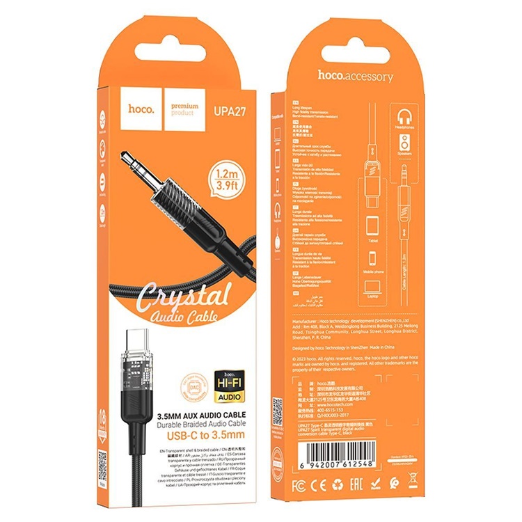 Hoco Hoco Aux Kabel 3.5mm Mini Jack Till USB-C 1.2m - Svart