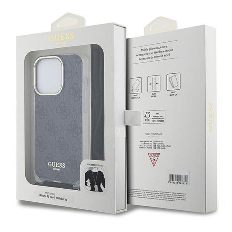 Guess Guess iPhone 15 Pro Mobilhalsband Skal Print - Svart