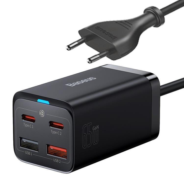 BASEUS Baseus Väggladdare 2x USB-C/2x USB-A GaN3 65W - Svart