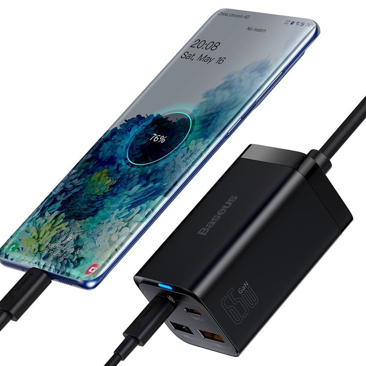 BASEUS Baseus Väggladdare 2x USB-C/2x USB-A GaN3 65W - Svart