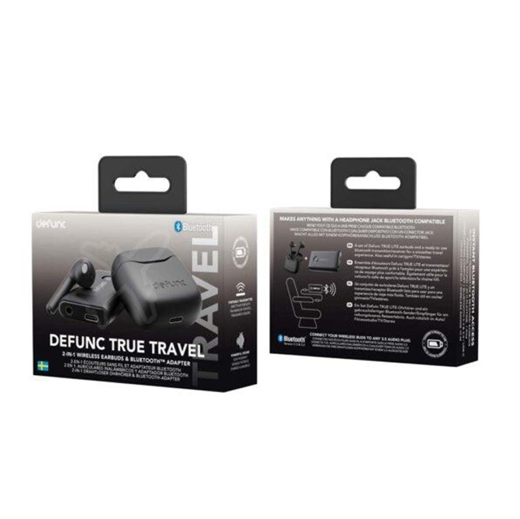 DeFunc Defunc TRUE TRAVEL TWS 2i1 Hybrid In-Ear BT Hörlur + Adapter Svart