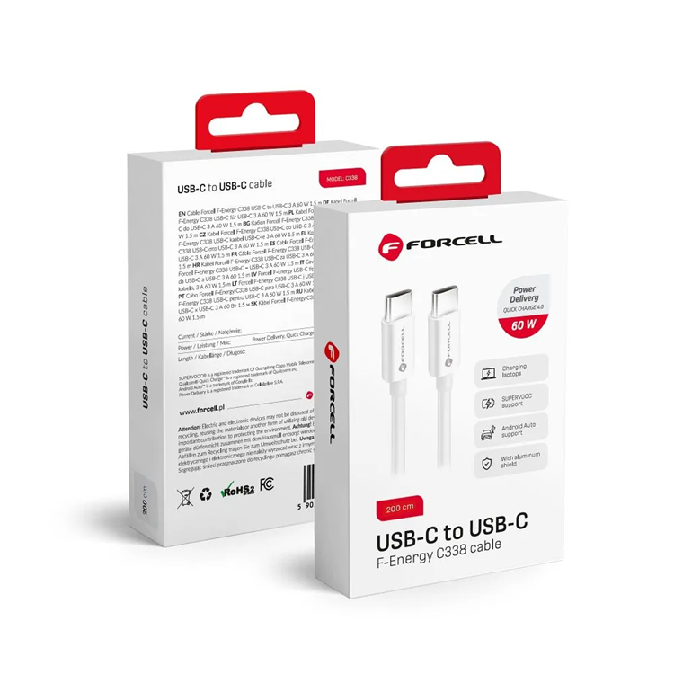 Forcell Forcell USB-C till USB-C Kablar 50m - Vit