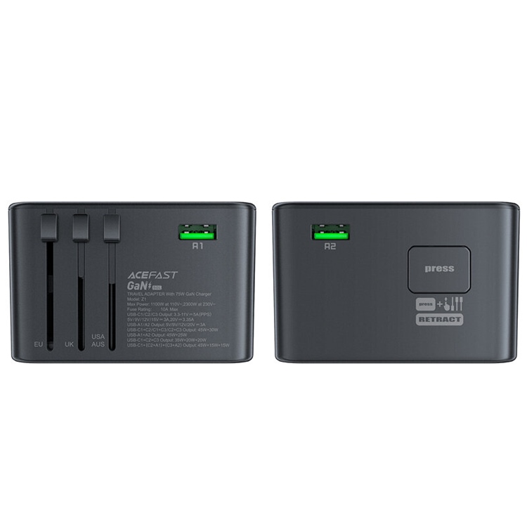 Acefast Acefast Reseladdare Adaptrar 3x USB-C/2x USB-A - Svart
