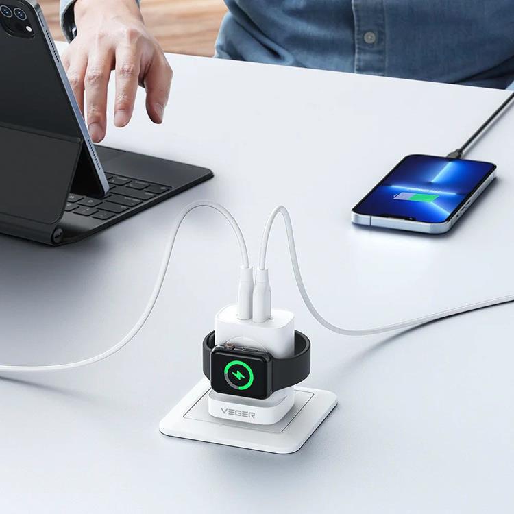 Veger Verger Väggladdare Adaptrar USB-A-USB-C - Vit