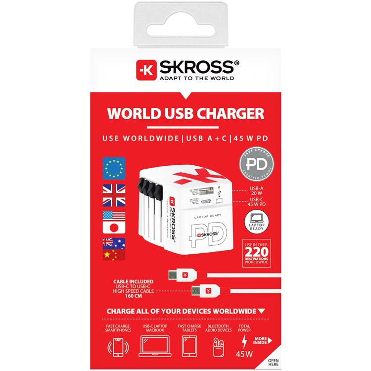 SKROSS SKROSS World Adapter USB-A/USB-C 45W - Vit