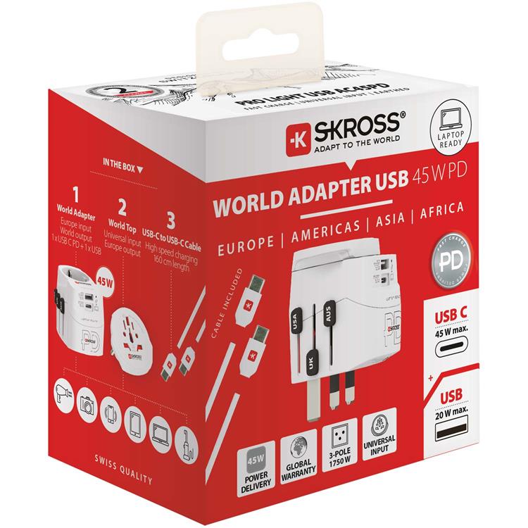 SKROSS SKROSS World Adapter USB-A/USB-C 45W - Vit