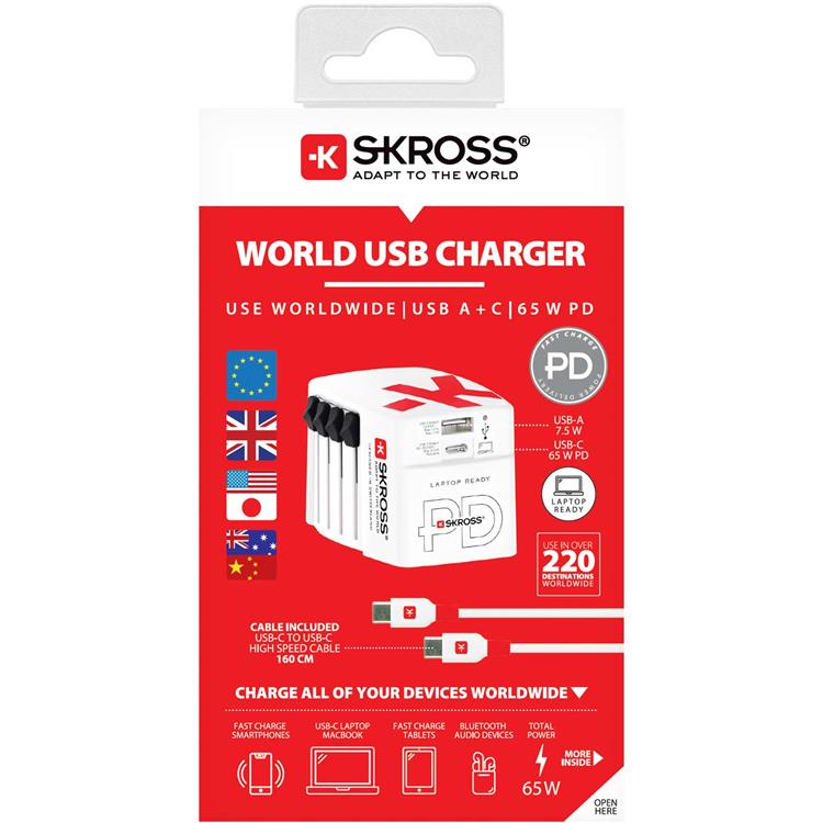 SKROSS SKROSS World Adapter USB-A/USB-C 65W - Vit