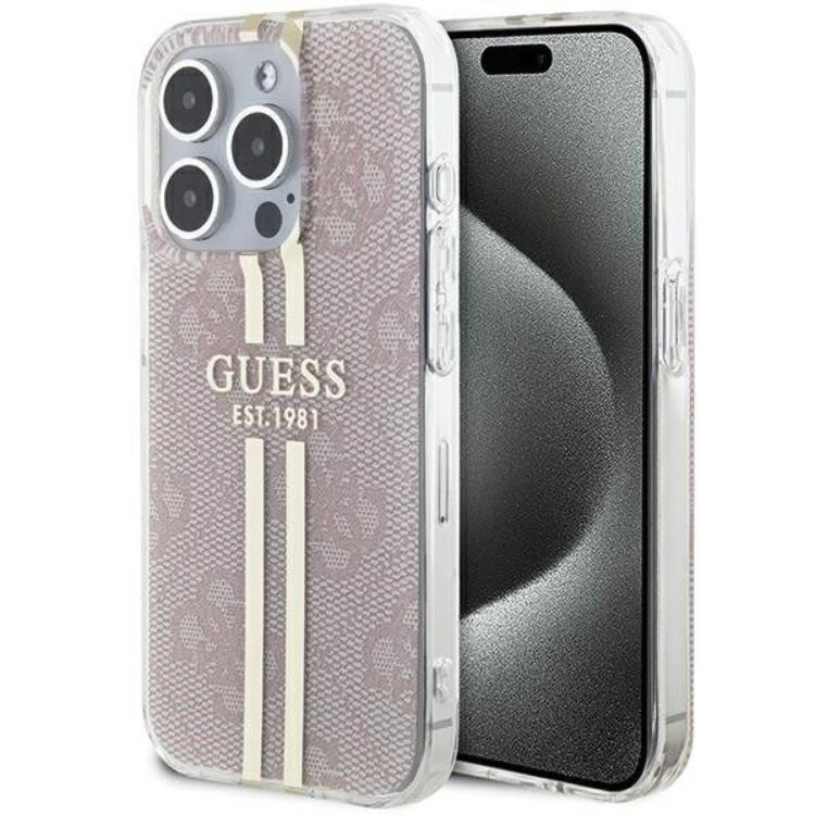Guess Guess Mobilskal till iPhone 15 Pro Gold Stripes - Rosa