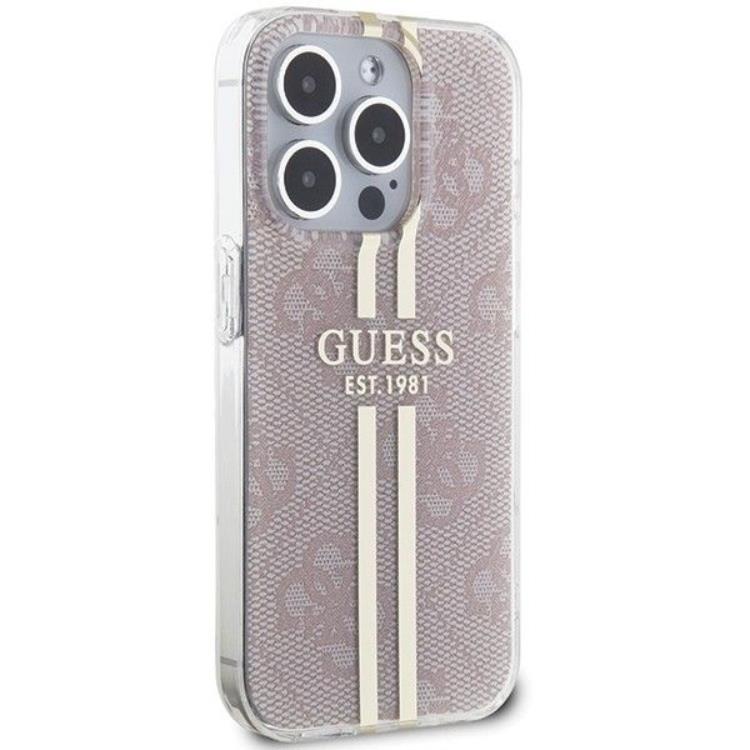 Guess Guess Mobilskal till iPhone 15 Pro Gold Stripes - Rosa