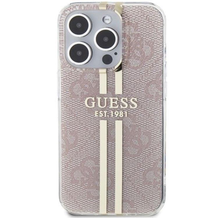 Guess Guess Mobilskal till iPhone 15 Pro Gold Stripes - Rosa