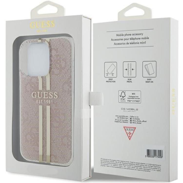 Guess Guess Mobilskal till iPhone 15 Pro Gold Stripes - Rosa